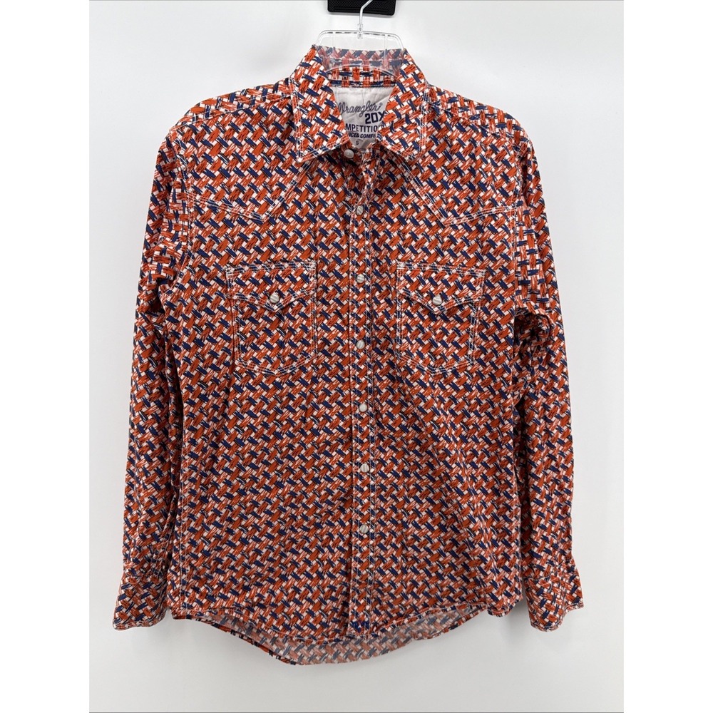 Wrangler 20X Competition Womens Western Pearl Snap Shirt Orange‎ Blue MJC285O S